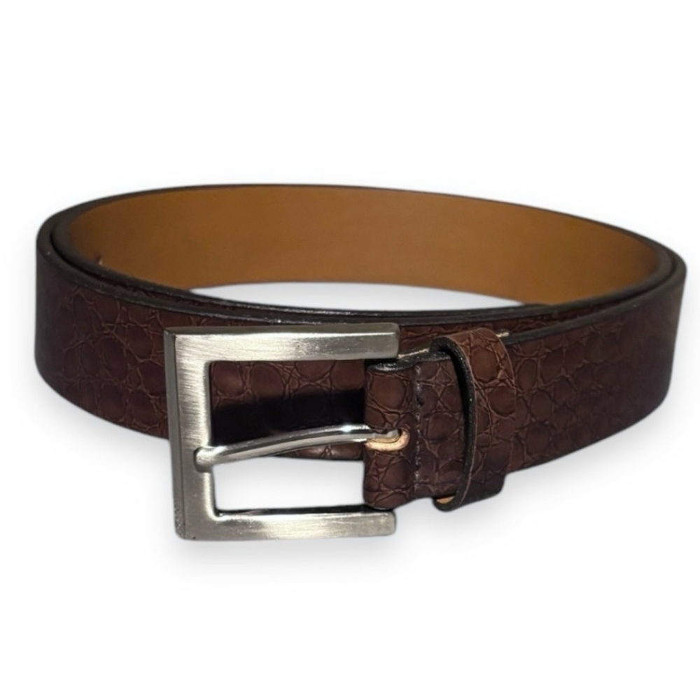 TRAFALGAR Brown Mock Crocodile Embossed Leather Belt